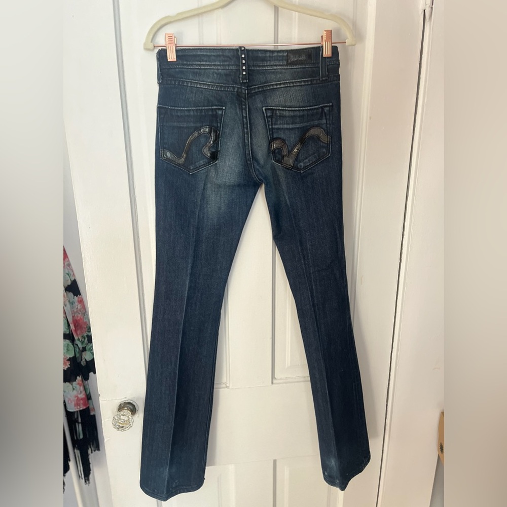 Rivet de Cru Women's Dark Wash Bootcut Jeans with rhinestone detailing